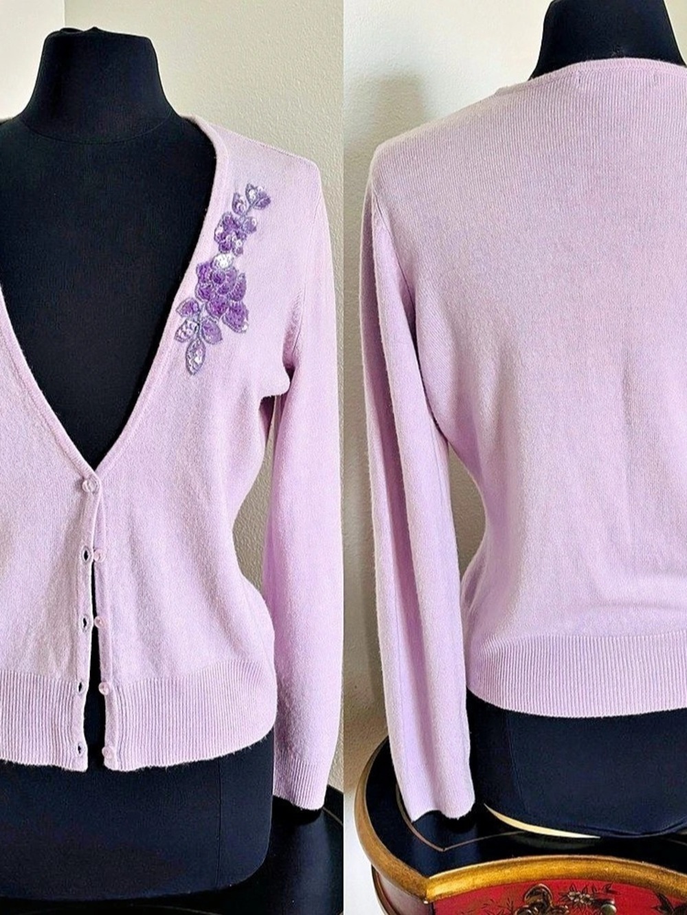 New York & Company Lavender Embellished Cardigan Size Large Like New
